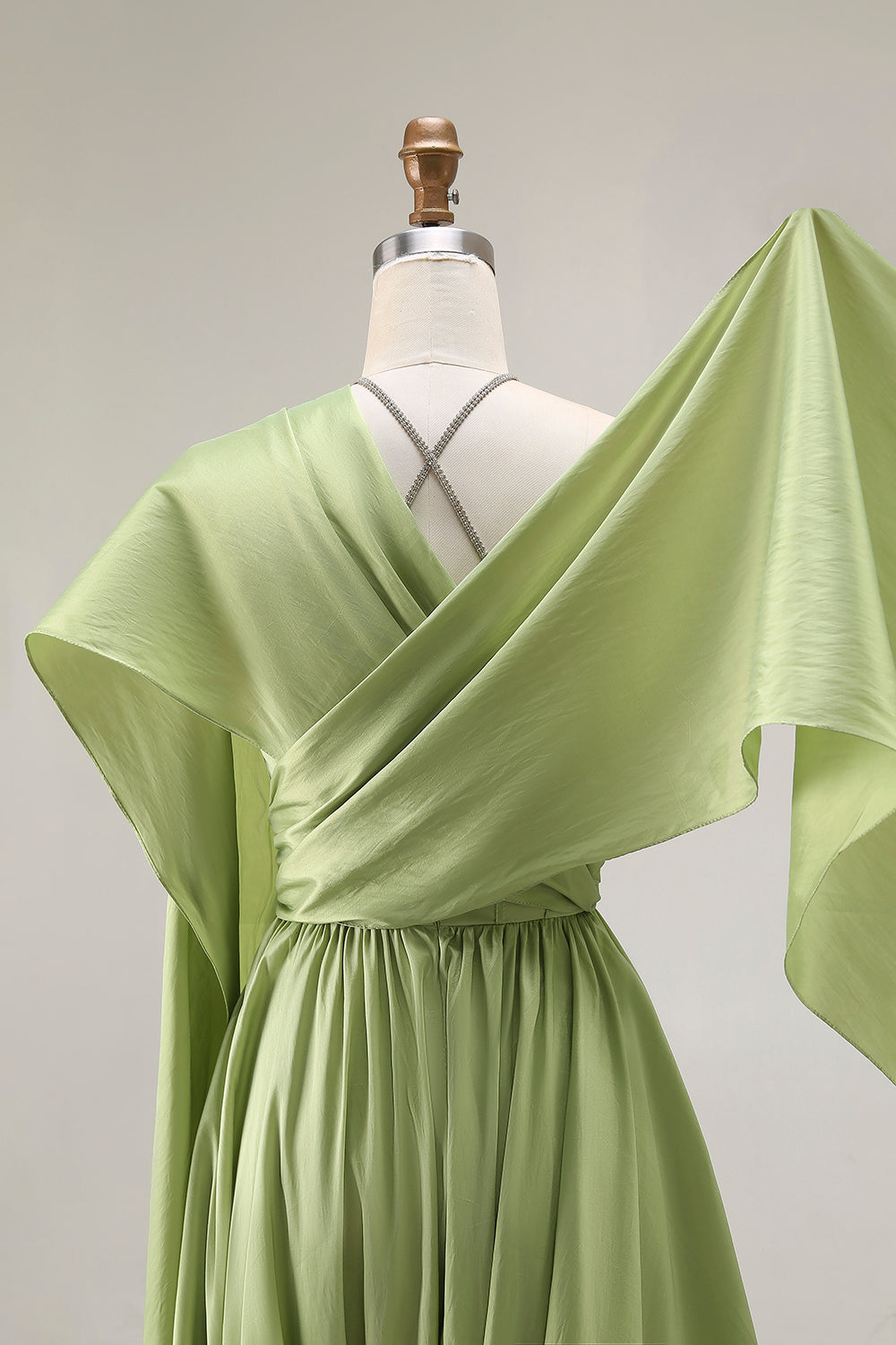Sage Green Corset A Line Keyhole Long Prom Dress with Slit