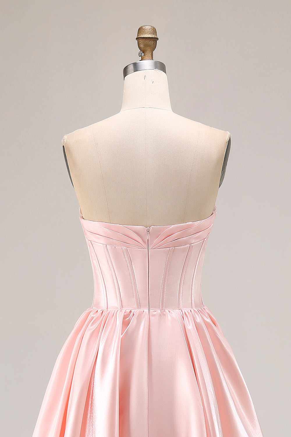 Sparkly Pink Sweetheart A Line Satin Long Prom Dress with Slit