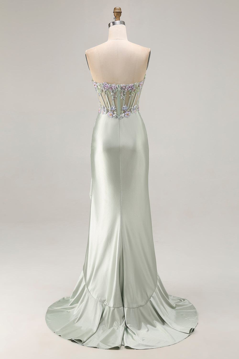 Sparkly Dusty Sage Corset Floral Sweetheart Long Prom Dress