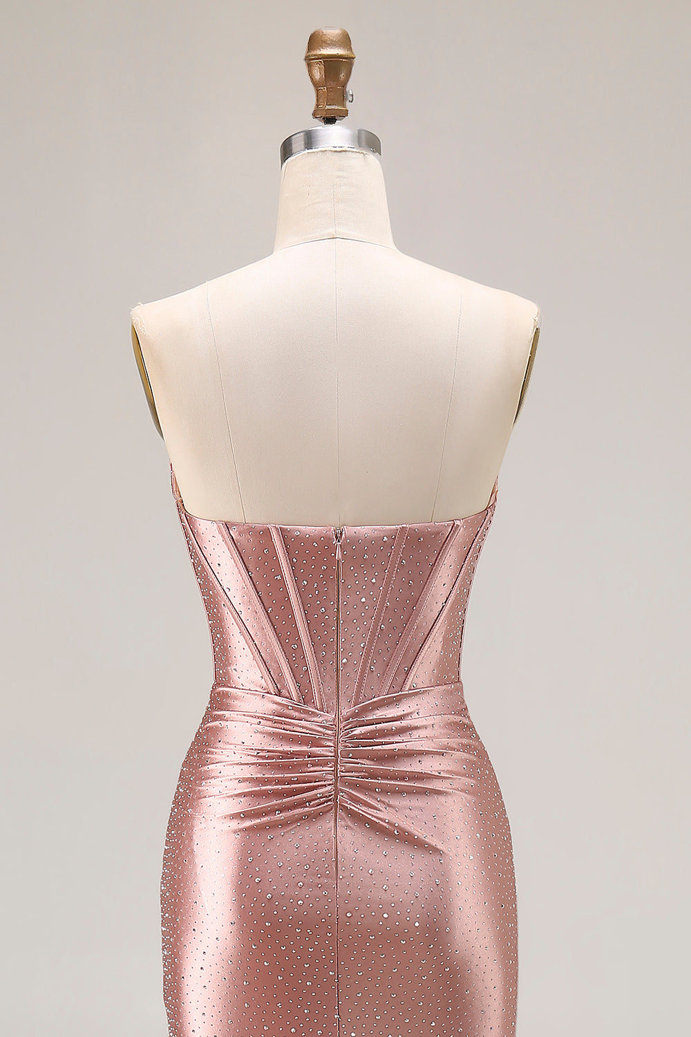 Sparkly Dusty Rose Beaded Mermaid Corset Long Prom Dress with Slit