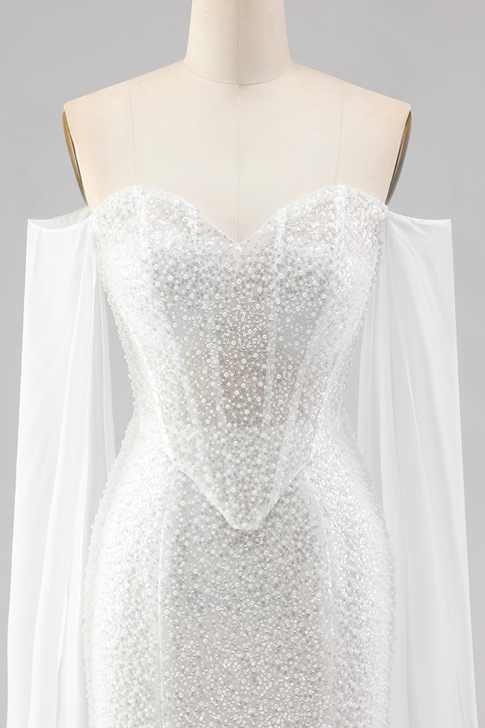 Sparkly White Mermaid Beaded Off the Shoulder Long Corset Prom Dress