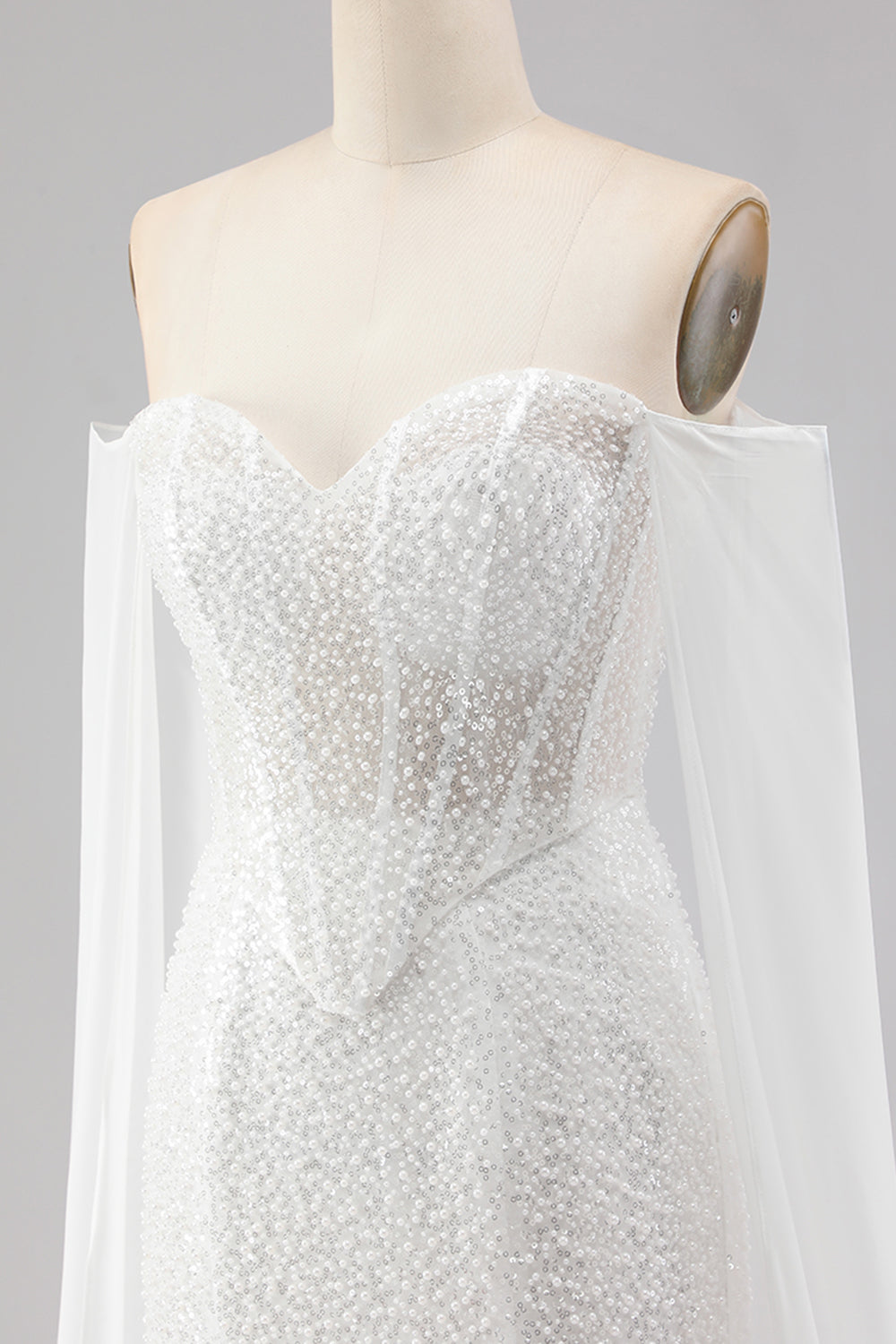 Sparkly White Mermaid Beaded Off the Shoulder Long Corset Prom Dress