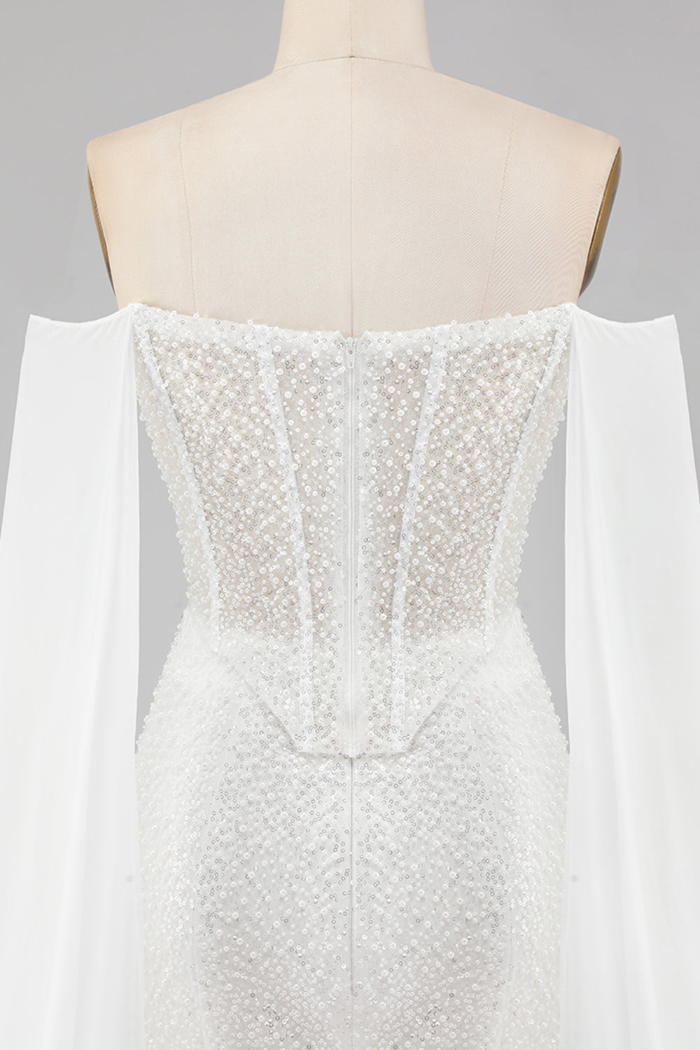 Sparkly White Mermaid Beaded Off the Shoulder Long Corset Prom Dress