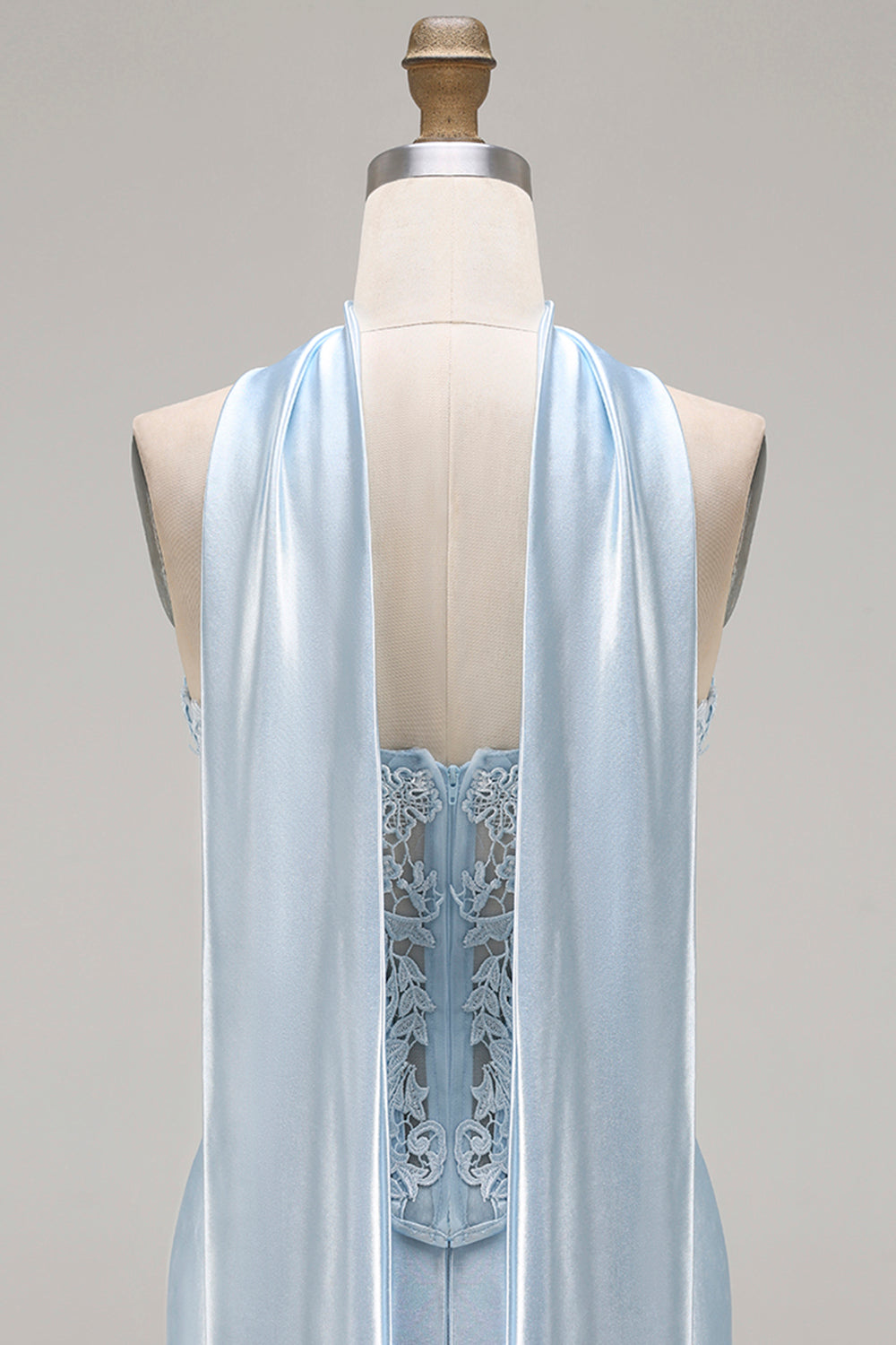 Blue Satin Mermaid Sweetheart Long Corset Prom Dress