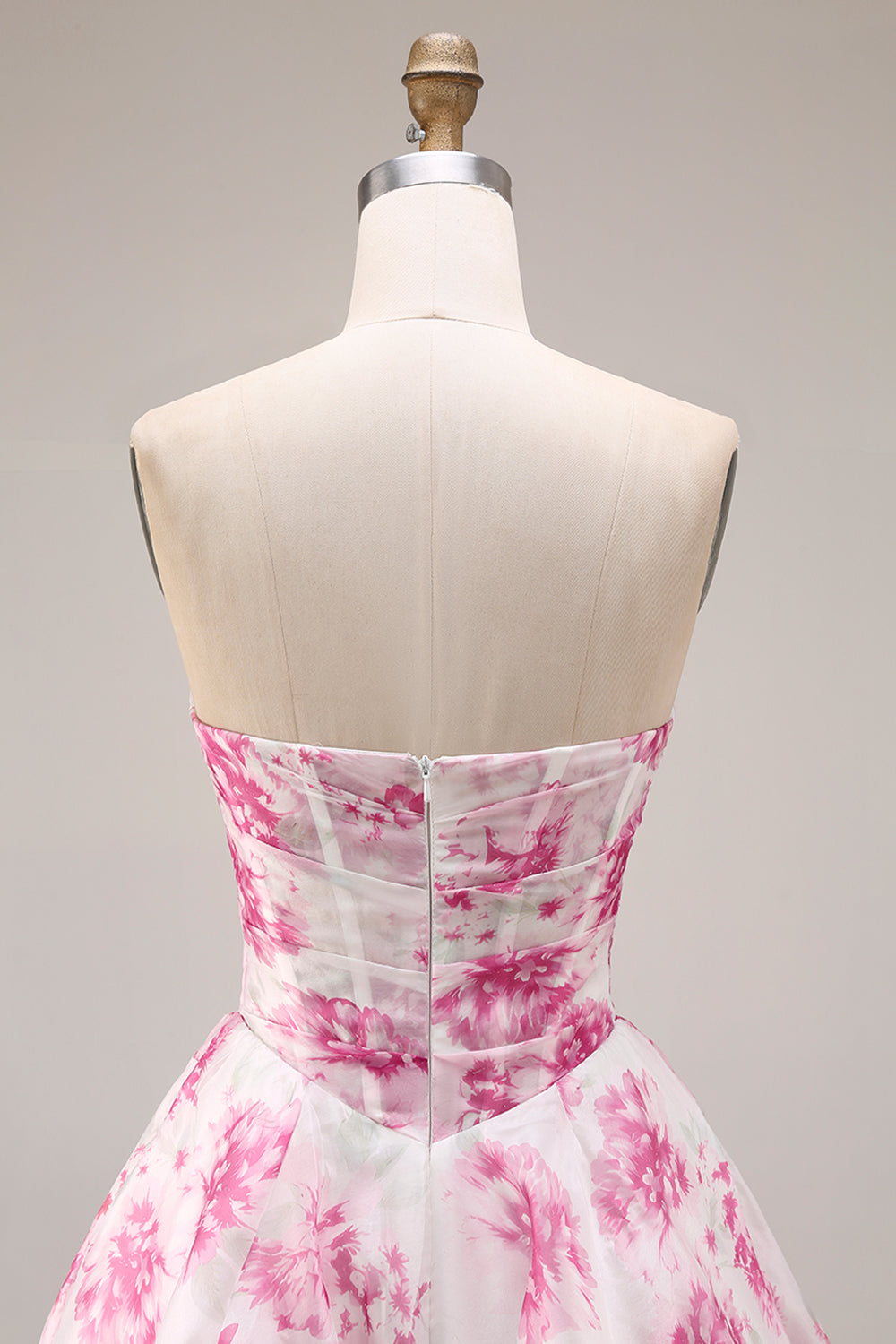 White and Fuchsia Floral Sweetheart A Line Long Corset Prom Dress