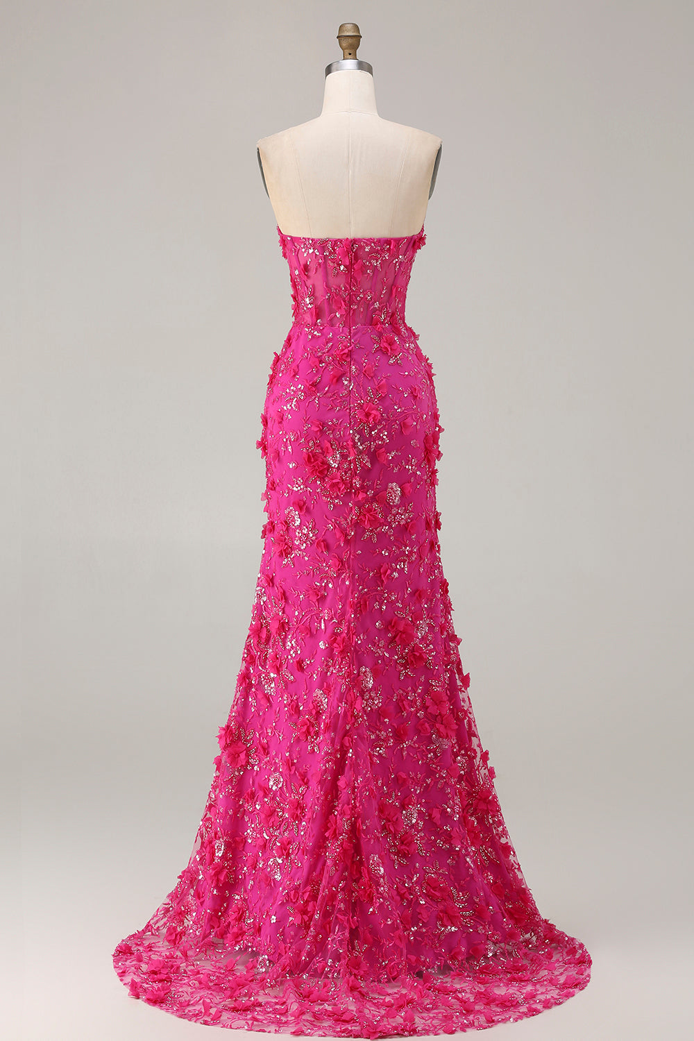 Sparkly Blue Floral Beaded Mermaid Long Corset Prom Dress with Slit