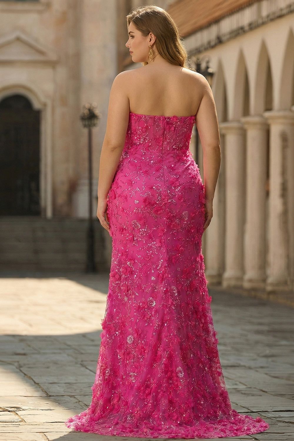 Sparkly Blue Floral Beaded Mermaid Long Corset Prom Dress with Slit
