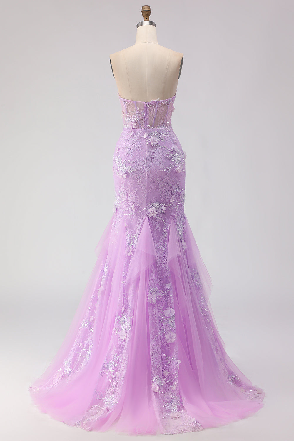 Floral Yellow Mermaid Tulle Strapless Long Corset Prom Dress with Lace