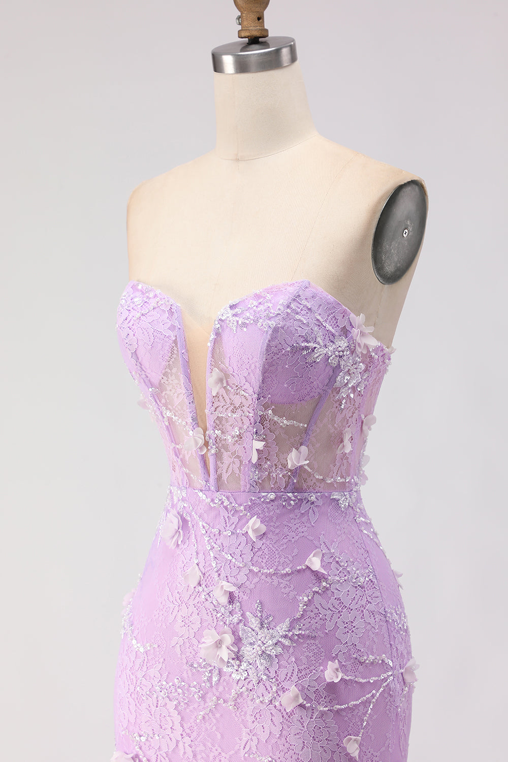 Floral Yellow Mermaid Tulle Strapless Long Corset Prom Dress with Lace