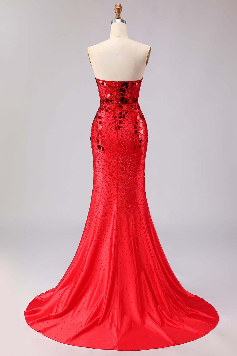 Sparkly Royal Blue Sweetheart Beaded Mirror Long Prom Dress with Slit