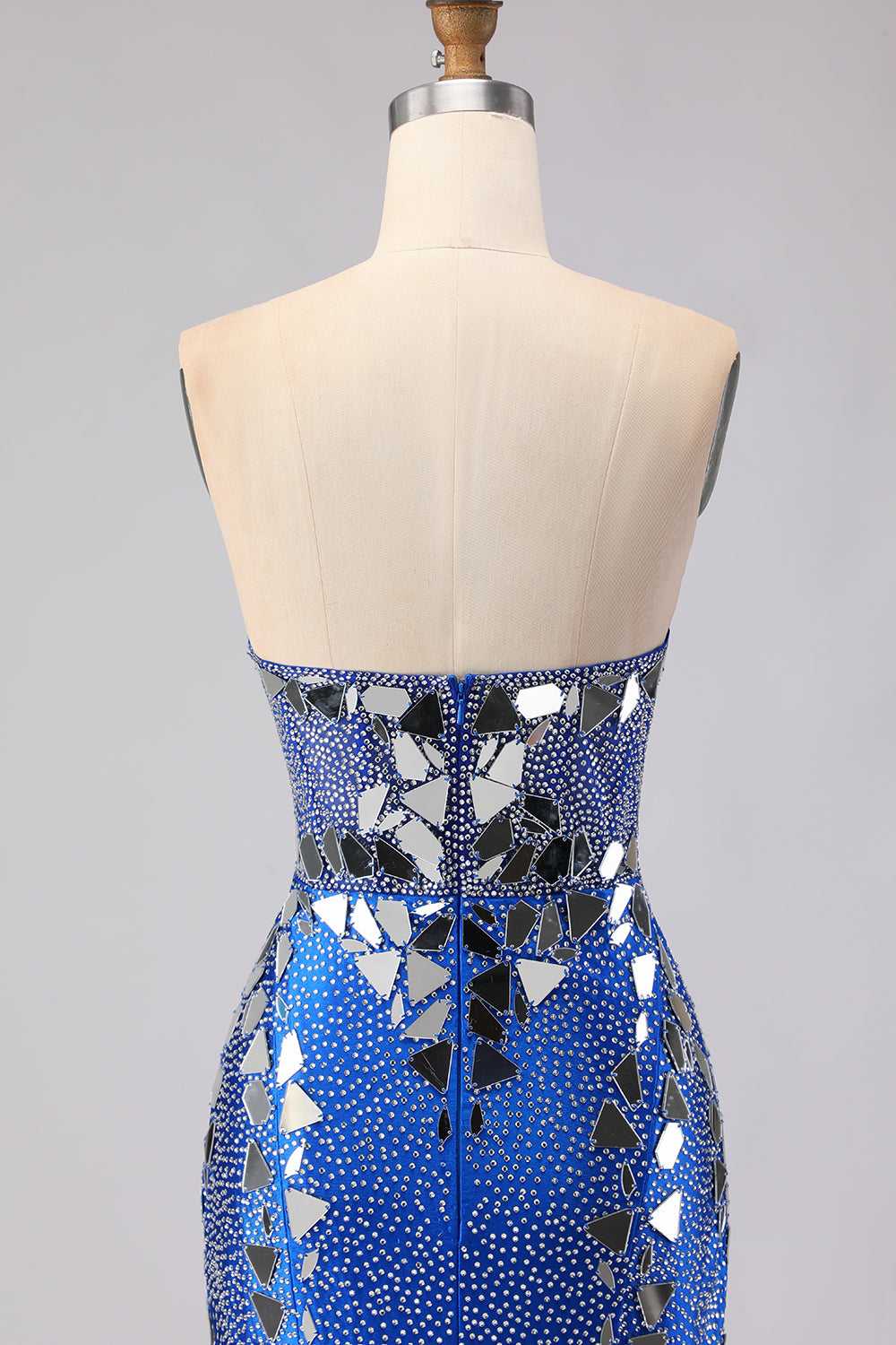 Sparkly Royal Blue Sweetheart Beaded Mirror Long Prom Dress with Slit