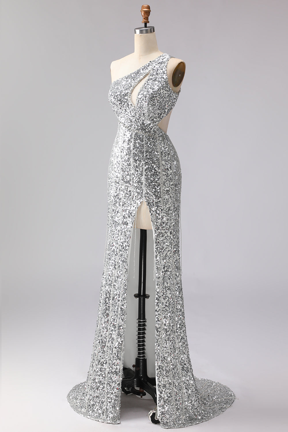Sparkly Silver Sequins Mermaid Long Prom Dress with Slit