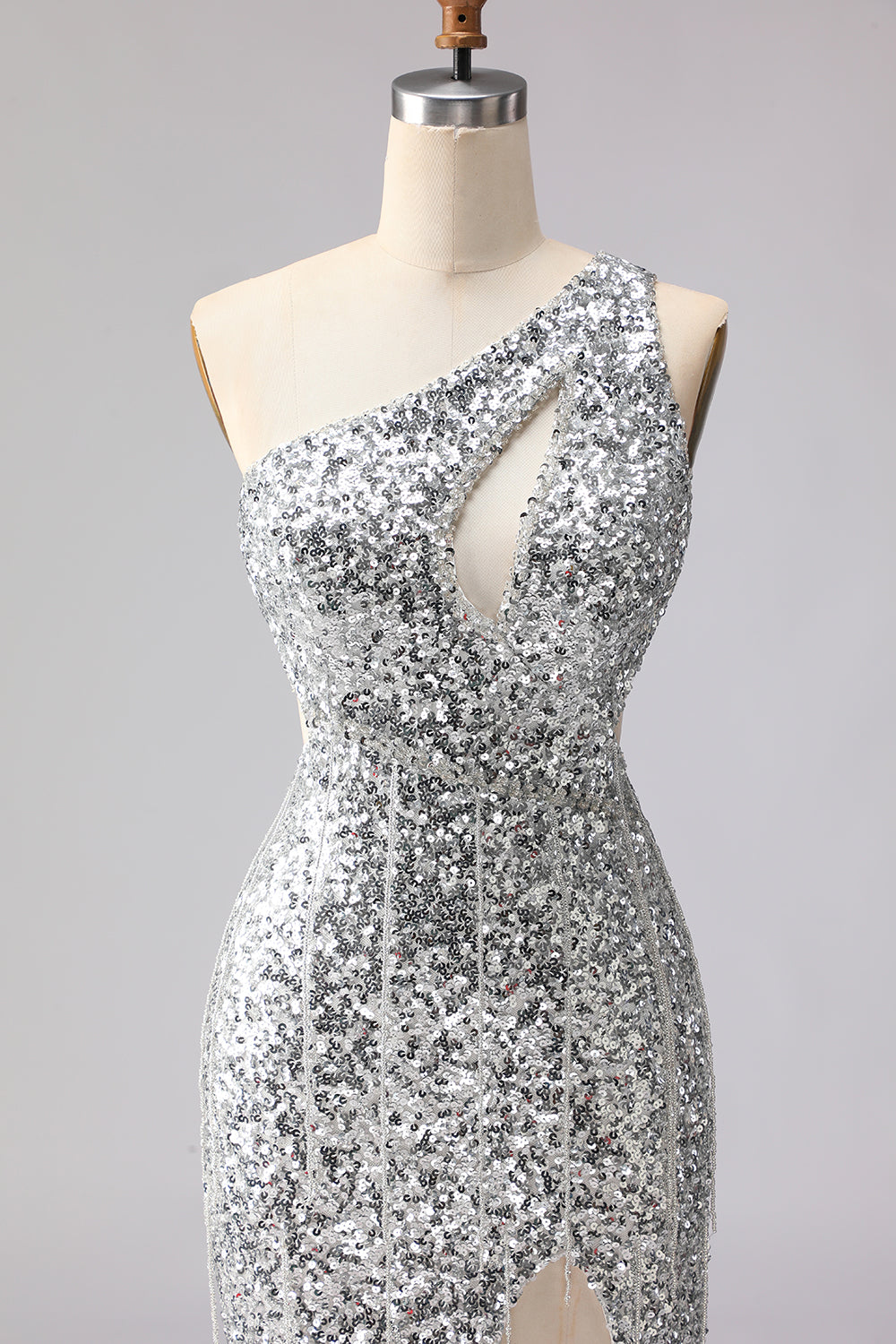 Sparkly Silver Sequins Mermaid Long Prom Dress with Slit