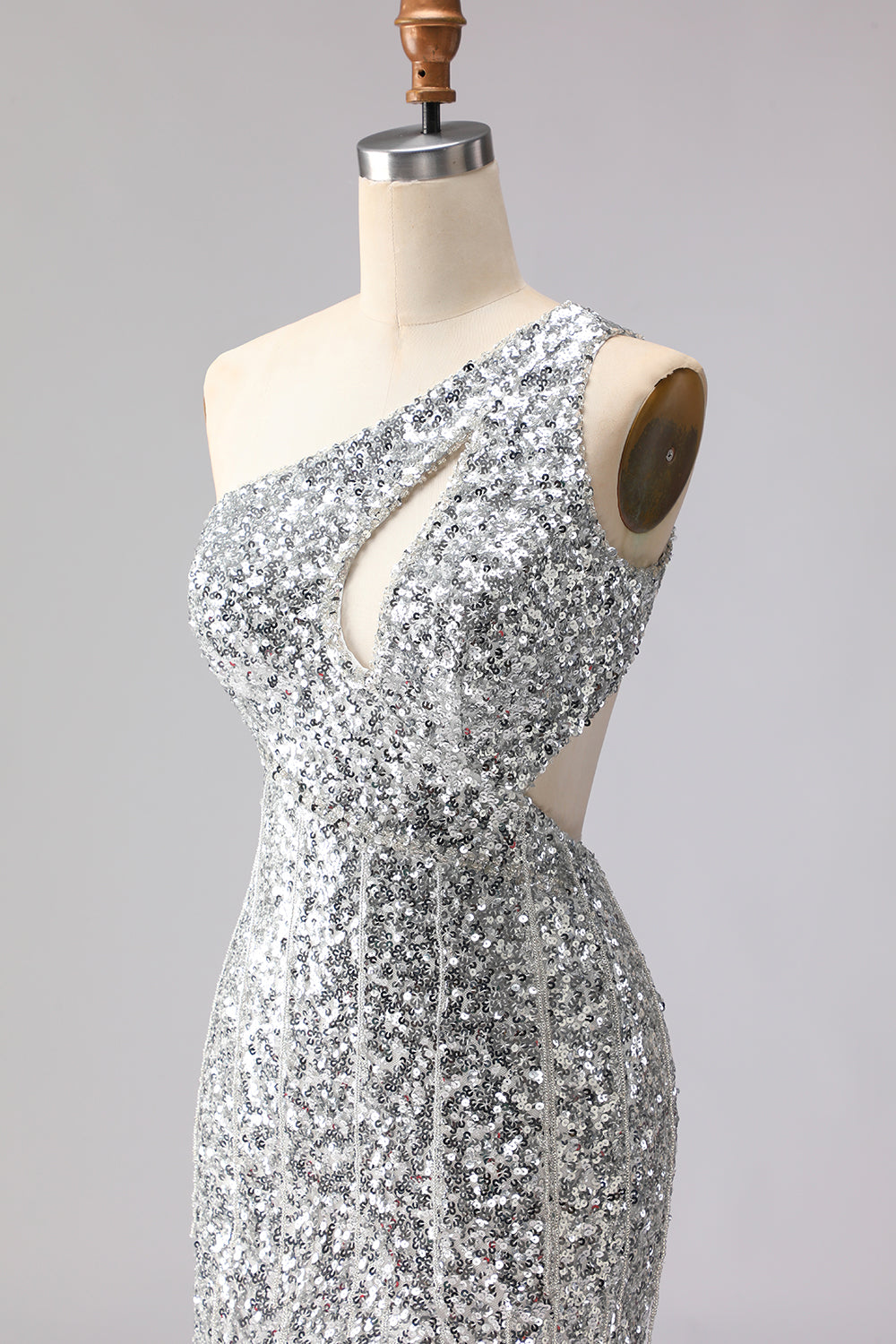 Sparkly Silver Sequins Mermaid Long Prom Dress with Slit
