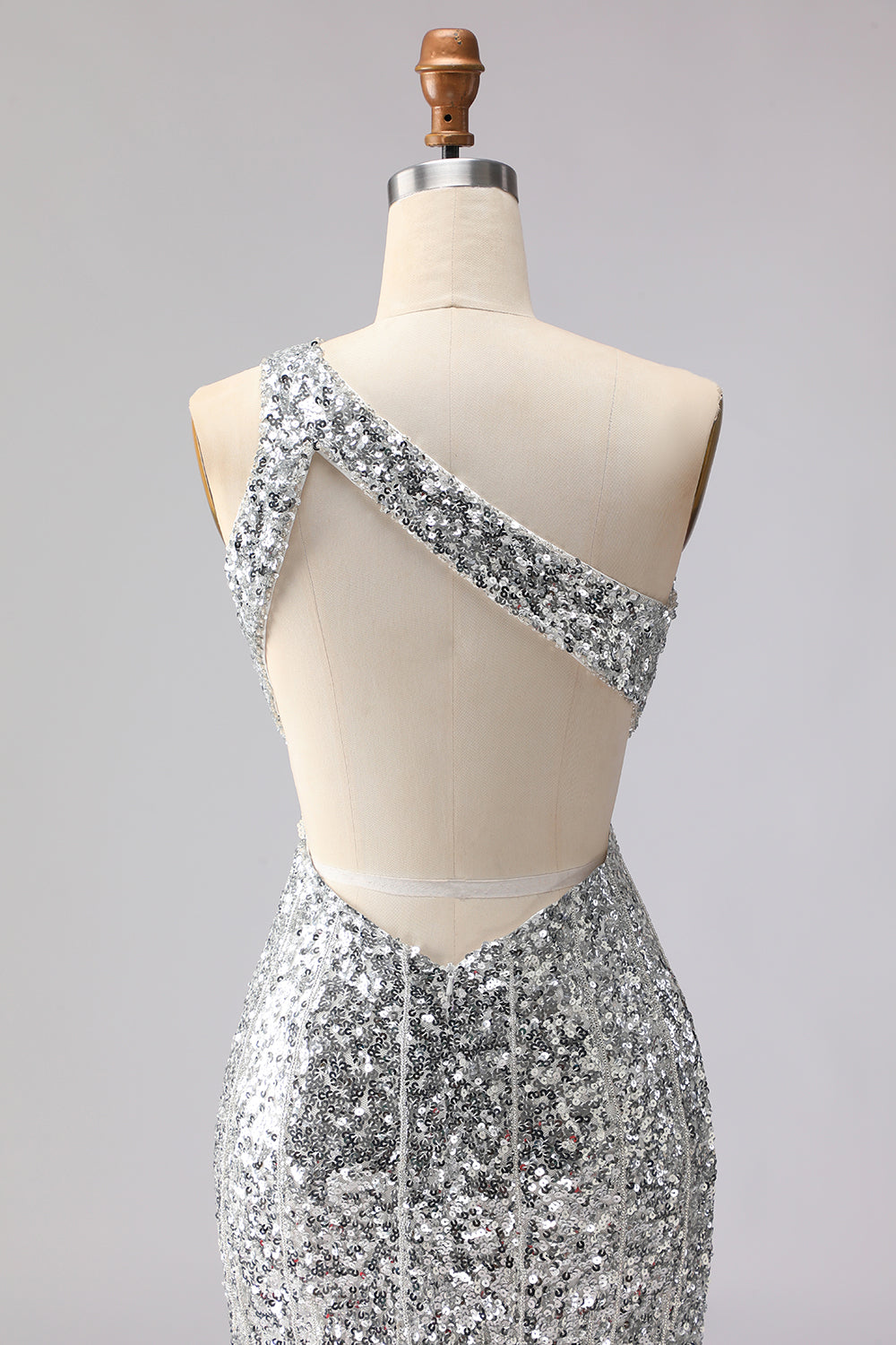 Sparkly Gold Sequins One Shoulder Mermaid Long Prom Dress with Slit