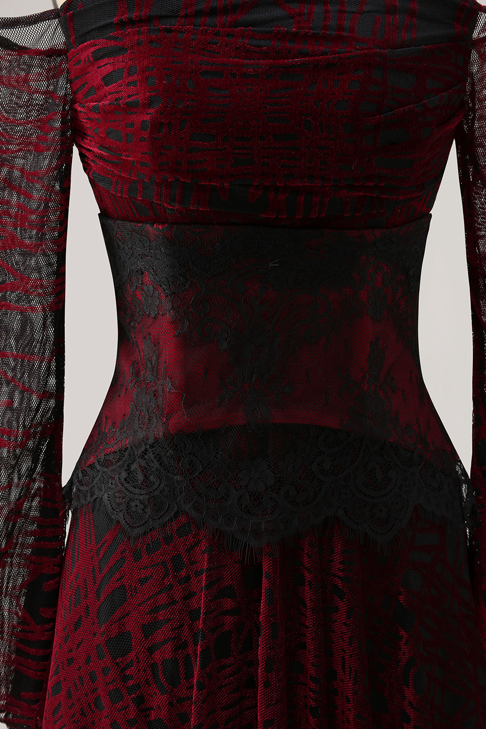 Black and Red A Line Off the Shoulder Long Prom Dress with Lace