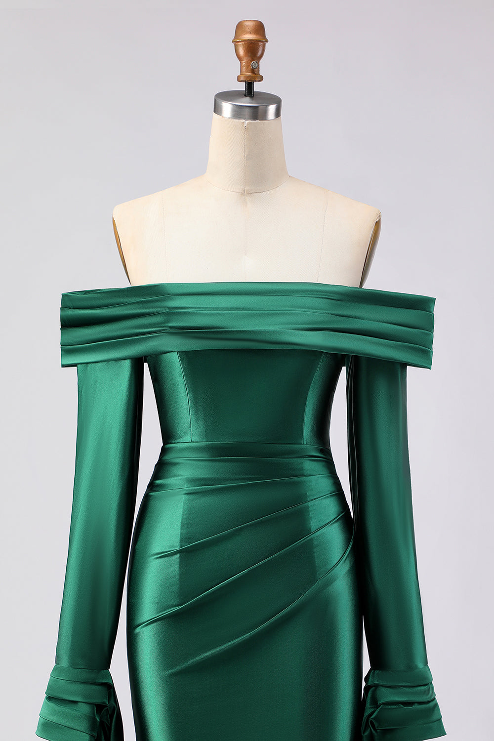 Dark Green Mermaid Off the Shoulder Long Prom Dress with Sleeves