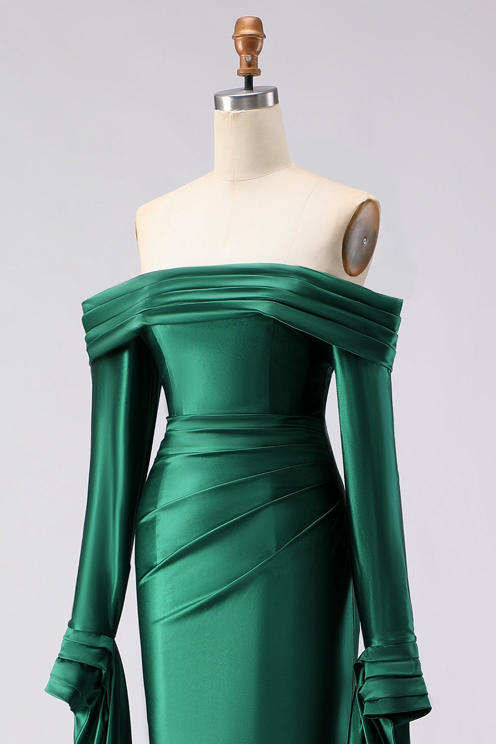 Dark Green Mermaid Off the Shoulder Long Prom Dress with Sleeves