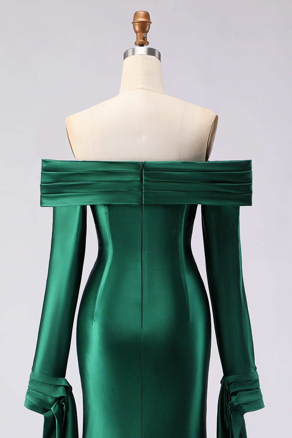 Dark Green Mermaid Off the Shoulder Long Prom Dress with Sleeves