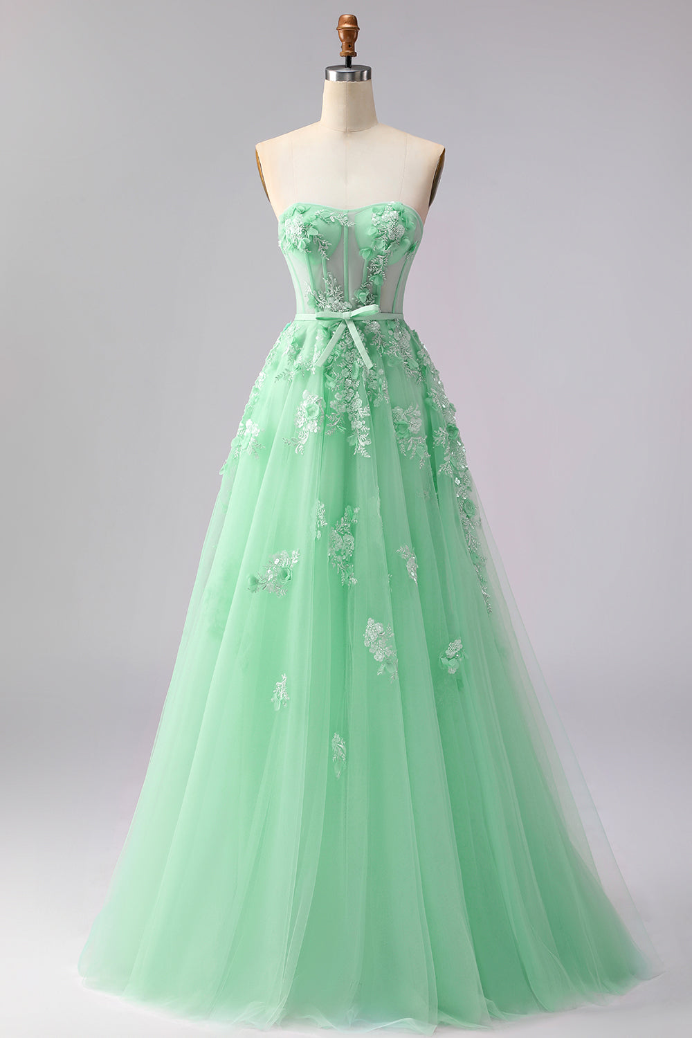Blush Floral Tulle A Line Corset Long Prom Dress with Cape