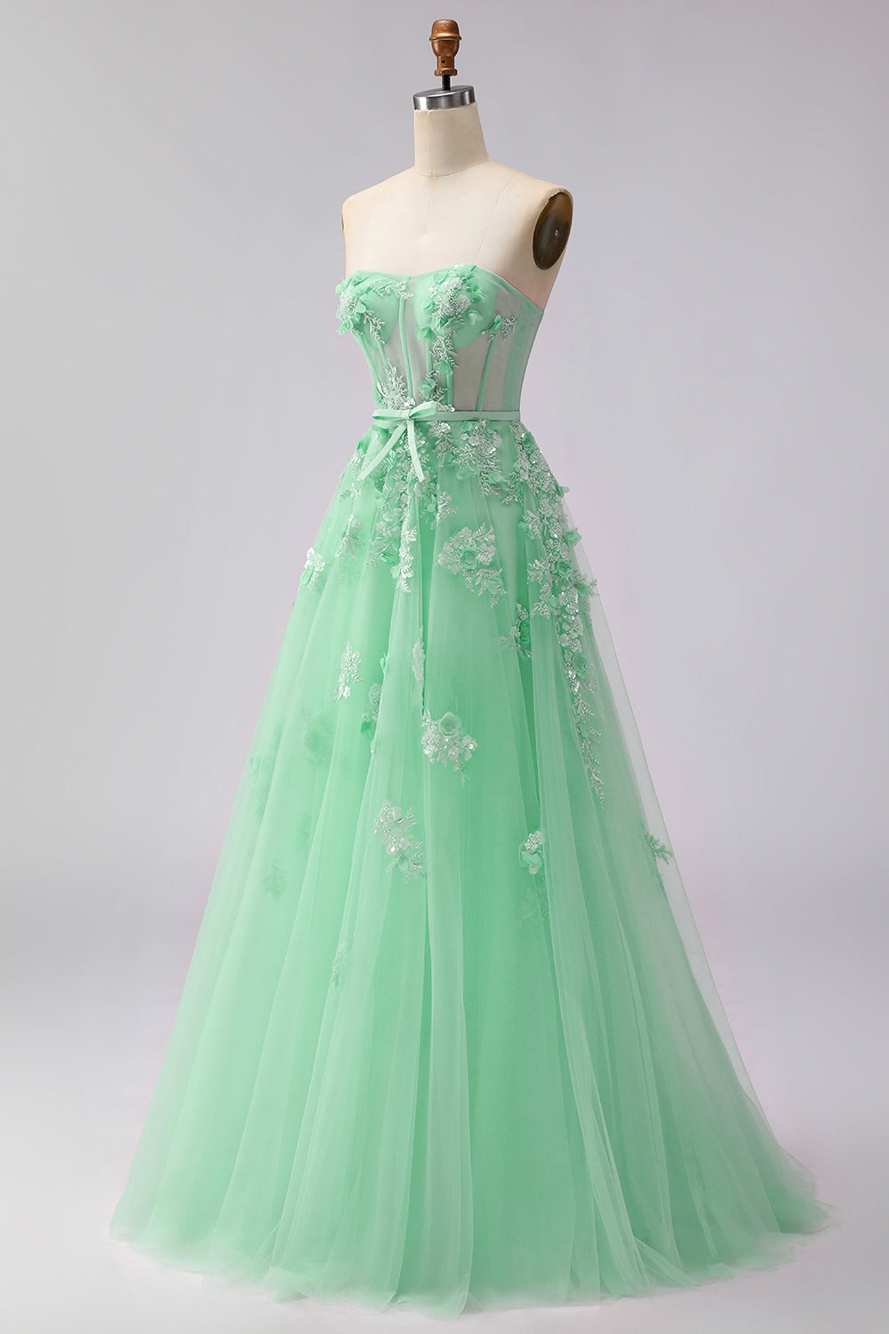 Blush Floral Tulle A Line Corset Long Prom Dress with Cape