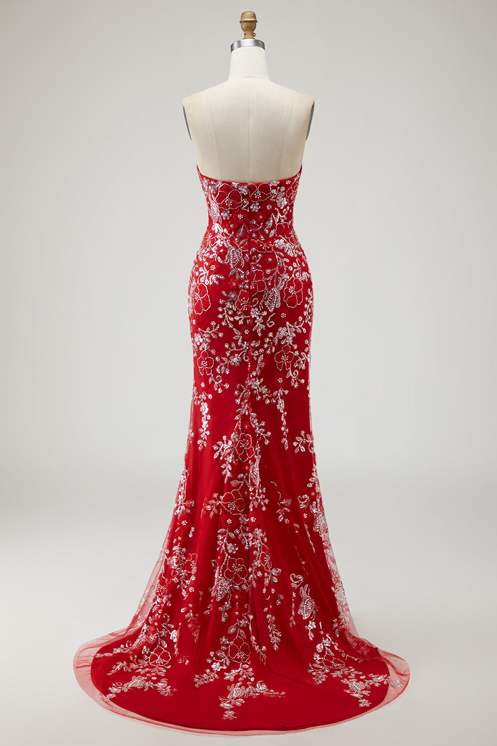 Sparkly Black Floral Mermaid Strapless Long Prom Dress with Beading