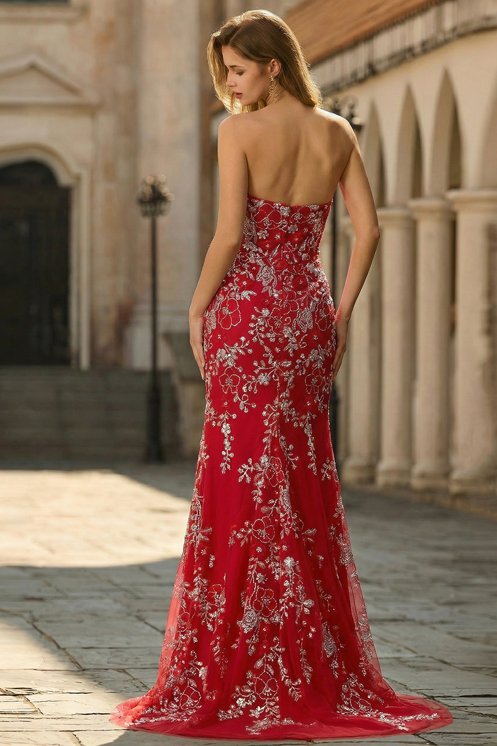 Sparkly Black Floral Mermaid Strapless Long Prom Dress with Beading