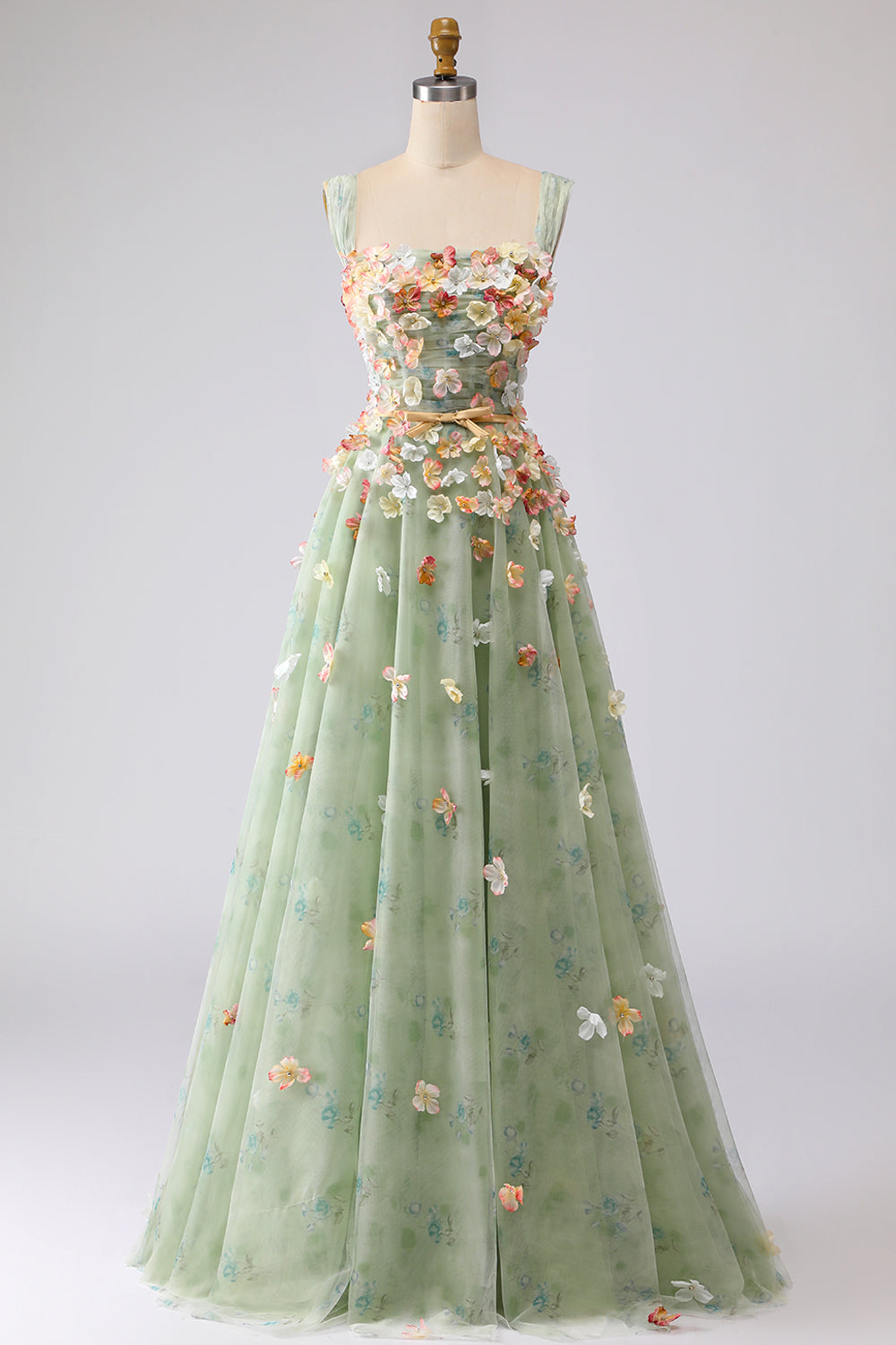 Champagne Floral Off the Shoulder A Line Long Prom Dress with 3D Flowers
