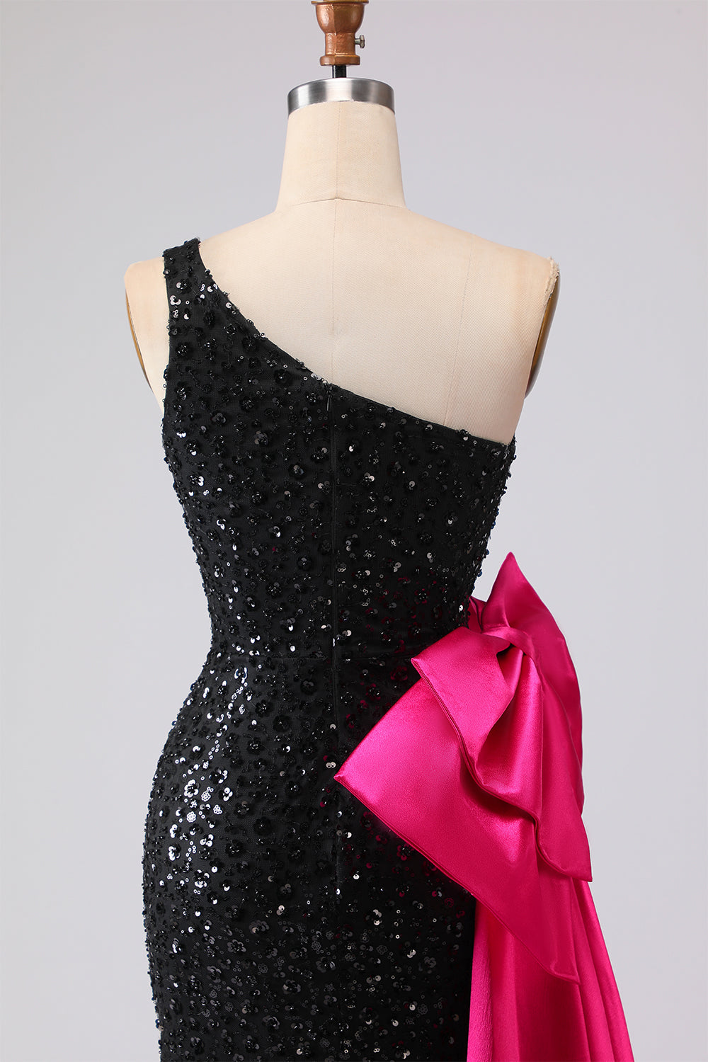 Sparkly Black Sequin One Shoulder Mermaid Long Prom Dress with Side Cape