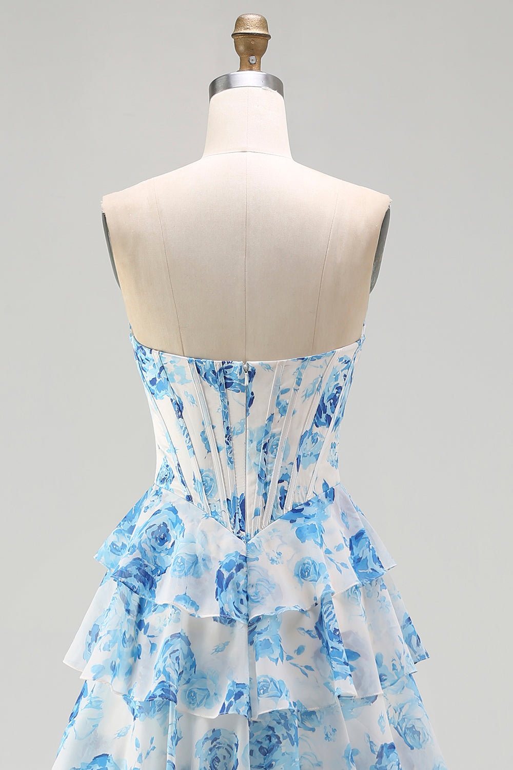 Sparkly White and Pink Floral Ruffled Strapless Corset Long Prom Dress