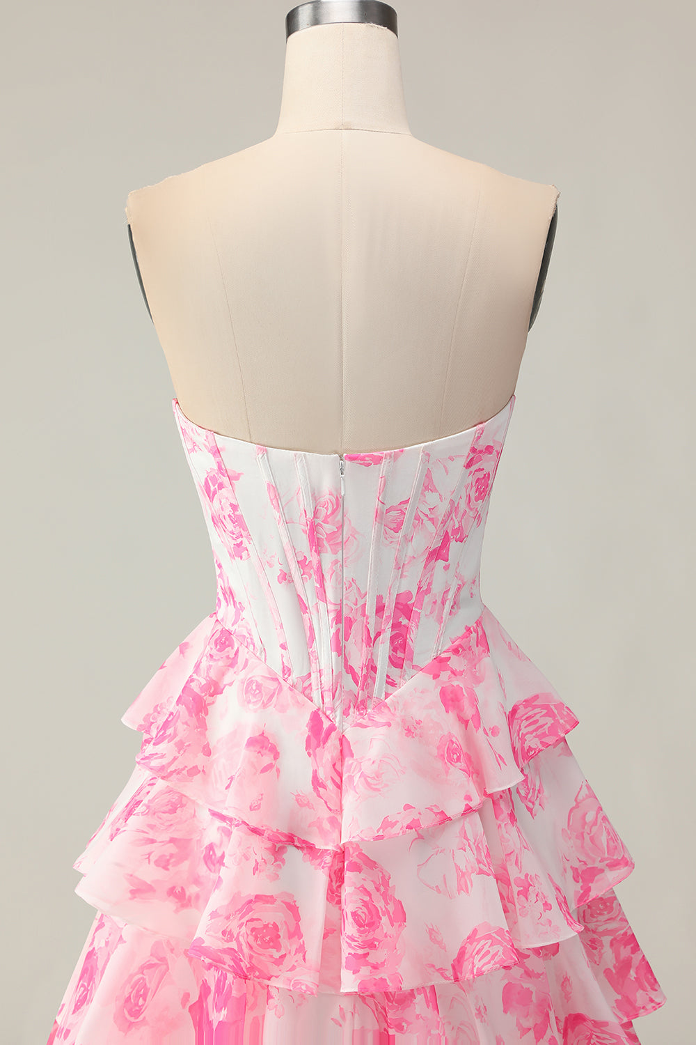 Sparkly White and Blue Floral Ruffled Strapless Corset Long Prom Dress