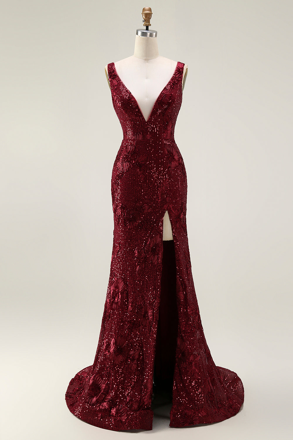 Sparkly Navy Mermaid Sequin V-Neck Long Prom Dress with Slit