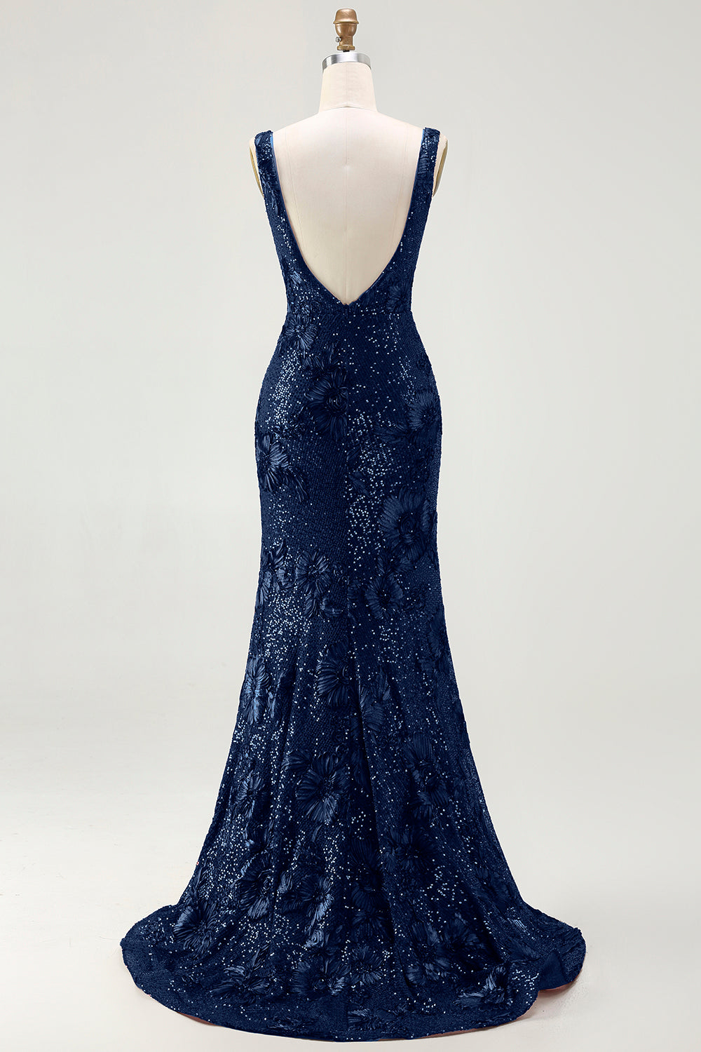 Sparkly Navy Mermaid Sequin V-Neck Long Prom Dress with Slit