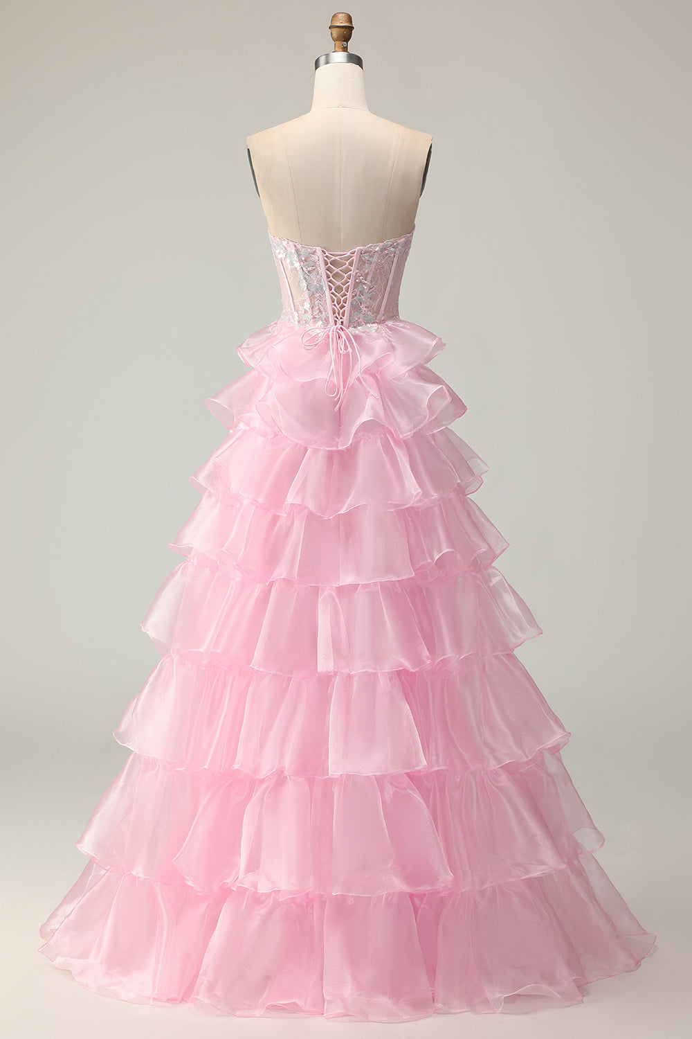 Sparkly Blue Strapless Corset Ruffled Long Prom Dress