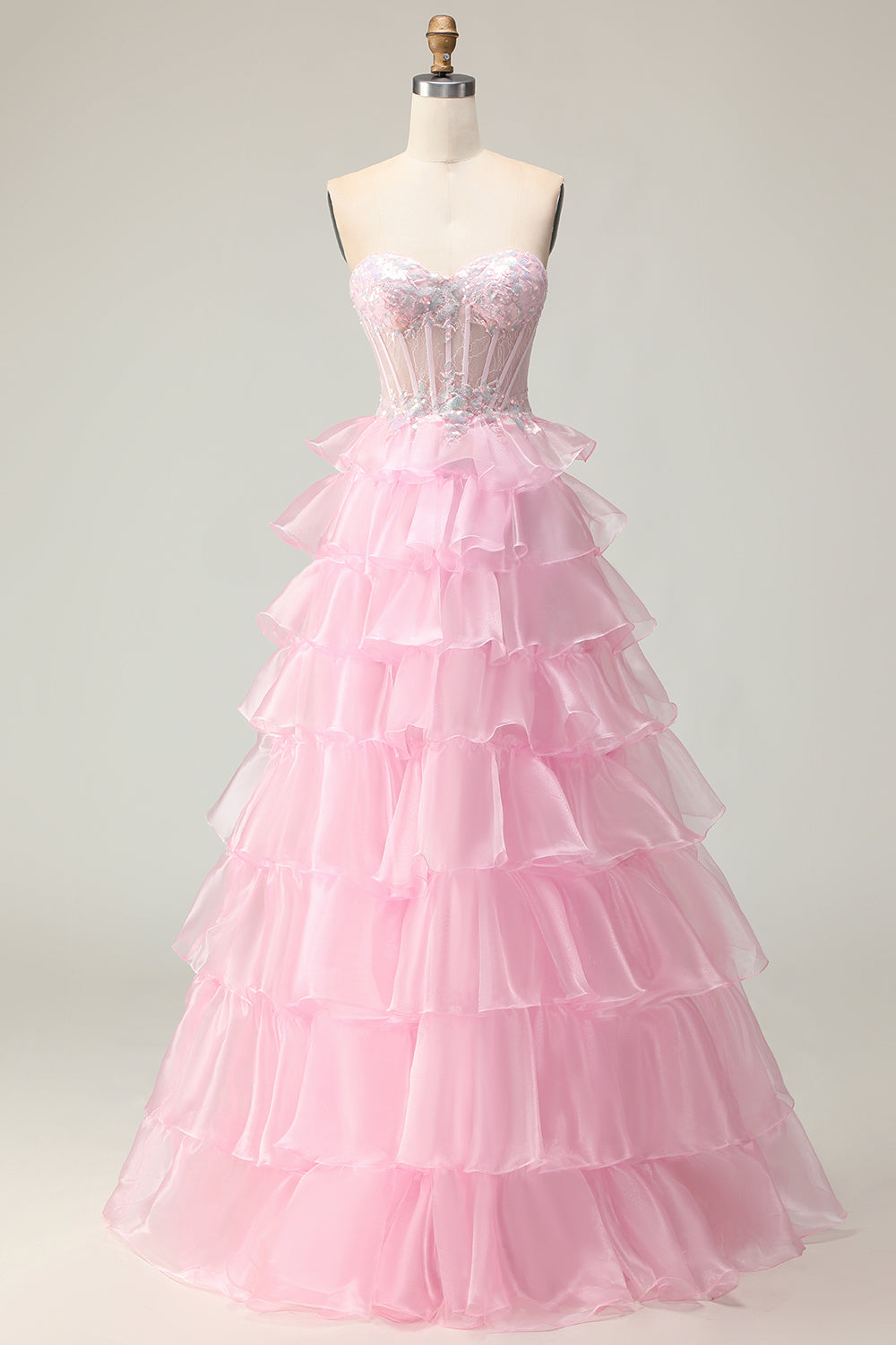 Sparkly Blue Strapless Corset Ruffled Long Prom Dress