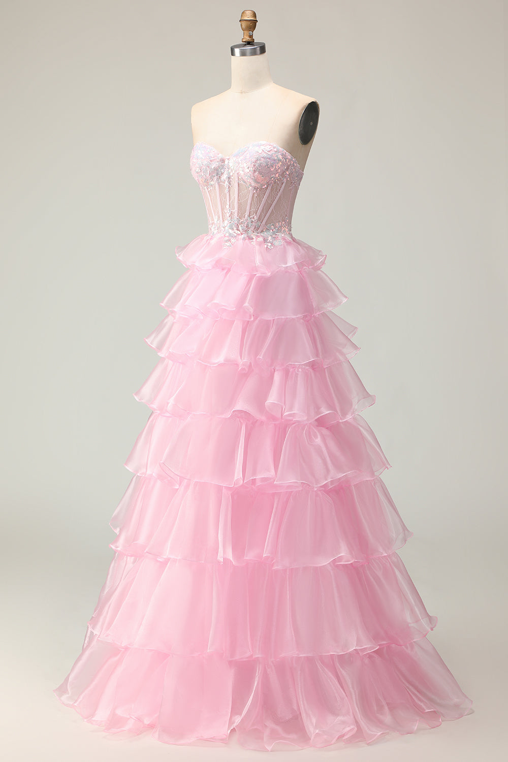 Sparkly Blue Strapless Corset Ruffled Long Prom Dress