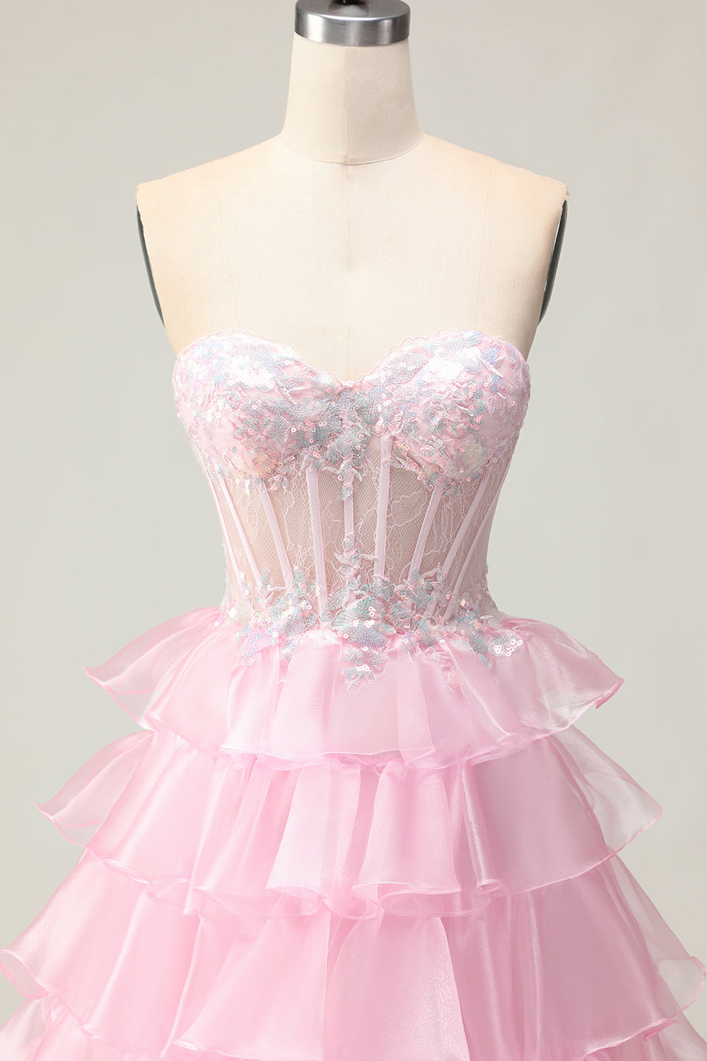 Sparkly Blue Strapless Corset Ruffled Long Prom Dress