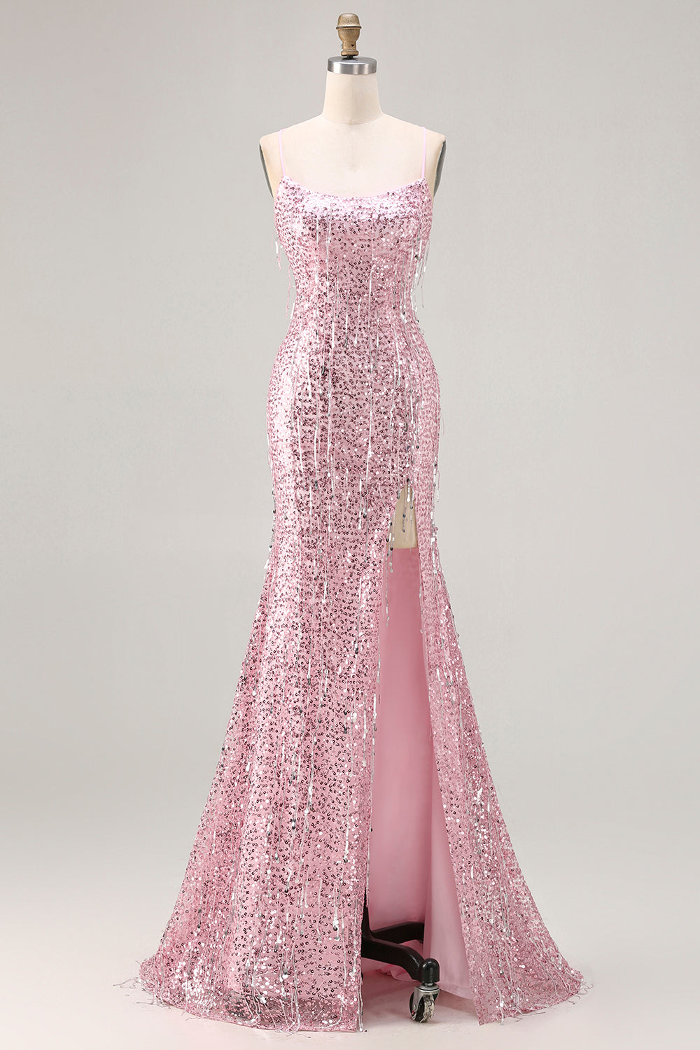 Sparkly Burgundy Mermaid Sequins Long Prom Dress with Slit