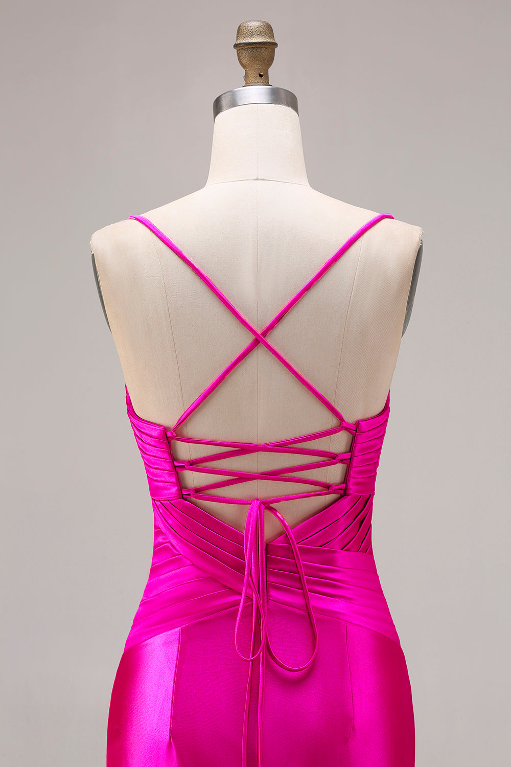 Fuchsia Satin Mermaid Spaghetti Straps Long Prom Dress with Slit