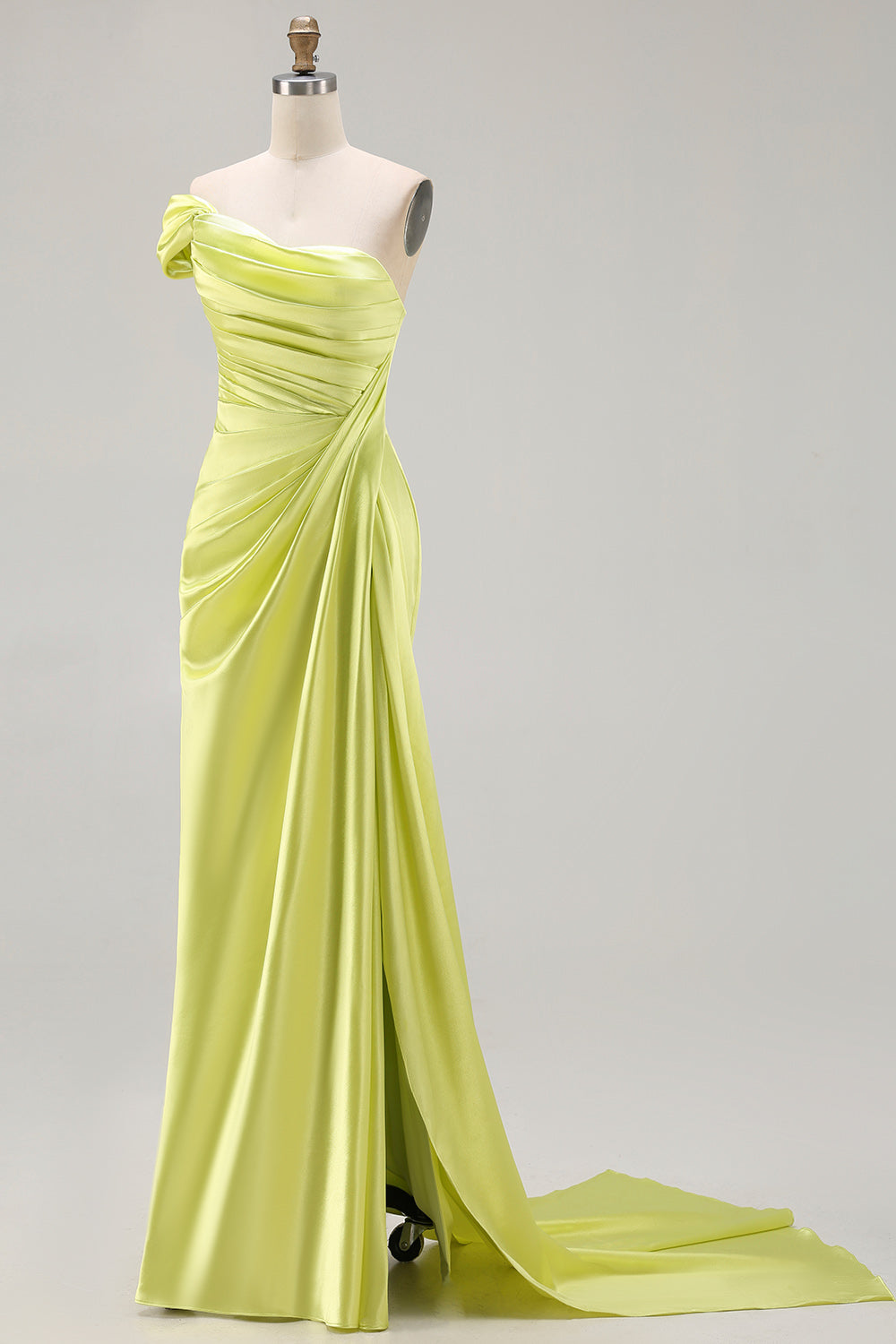 Green One Shoulder Sheath Long Prom Dress with Slit