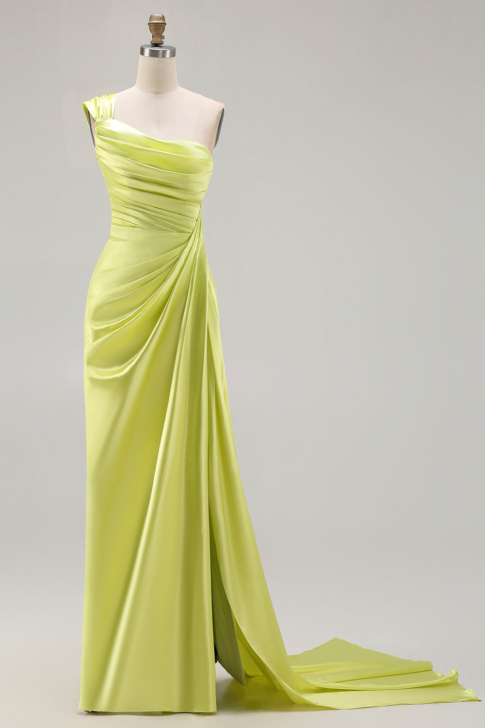 Green One Shoulder Sheath Long Prom Dress with Slit
