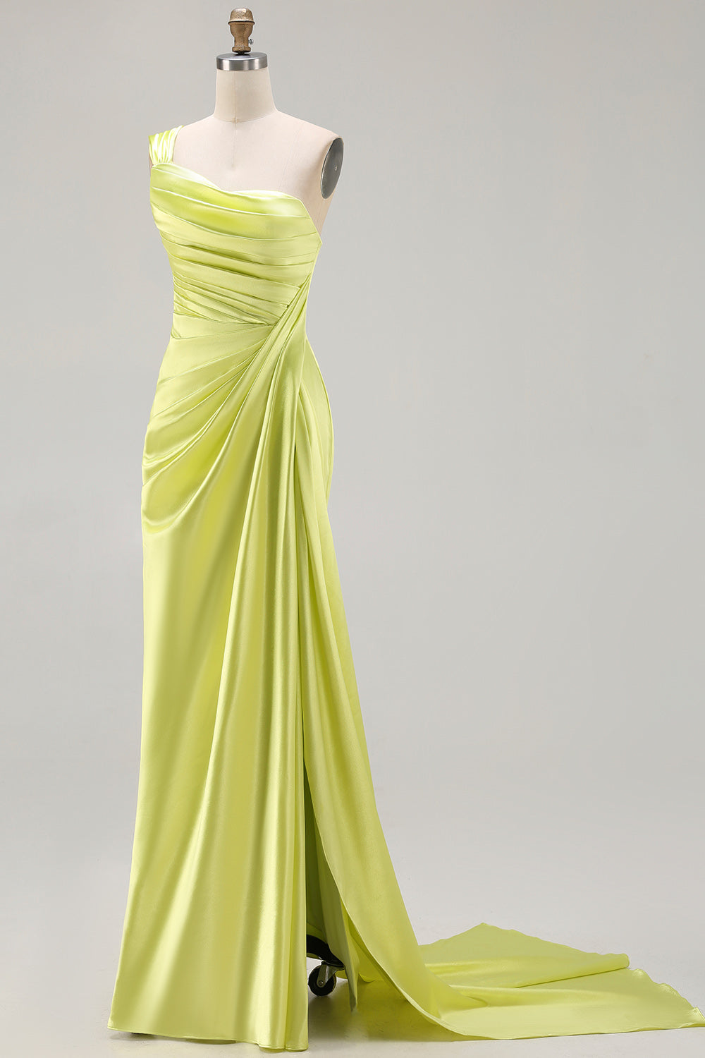 Green One Shoulder Sheath Long Prom Dress with Slit