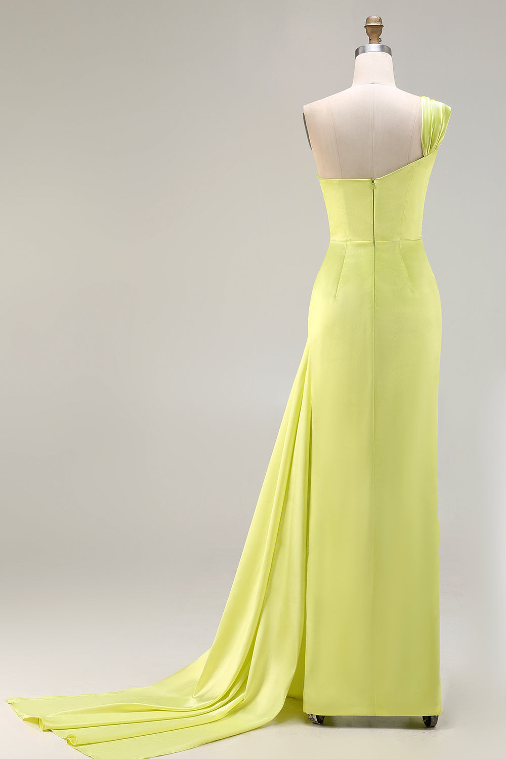 Green One Shoulder Sheath Long Prom Dress with Slit