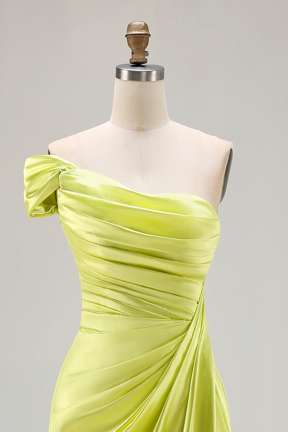 Green One Shoulder Sheath Long Prom Dress with Slit