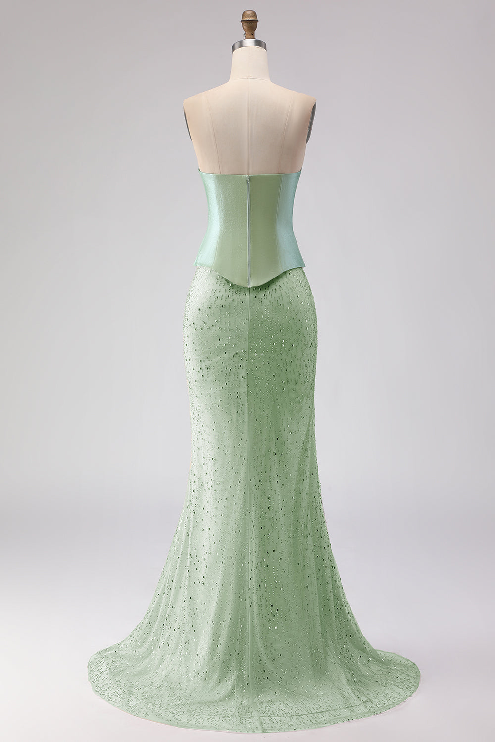 Sparkly Sage Green Neck Scarf Mermaid Long Prom Dress with Beading