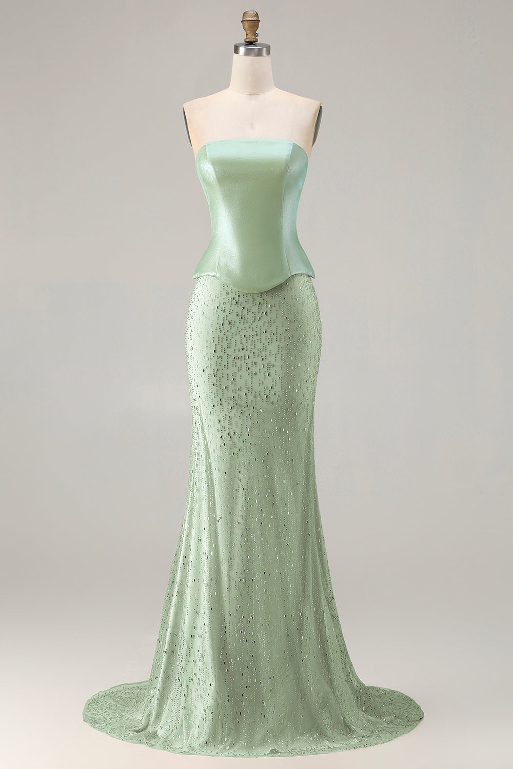 Sparkly Sage Green Neck Scarf Mermaid Long Prom Dress with Beading