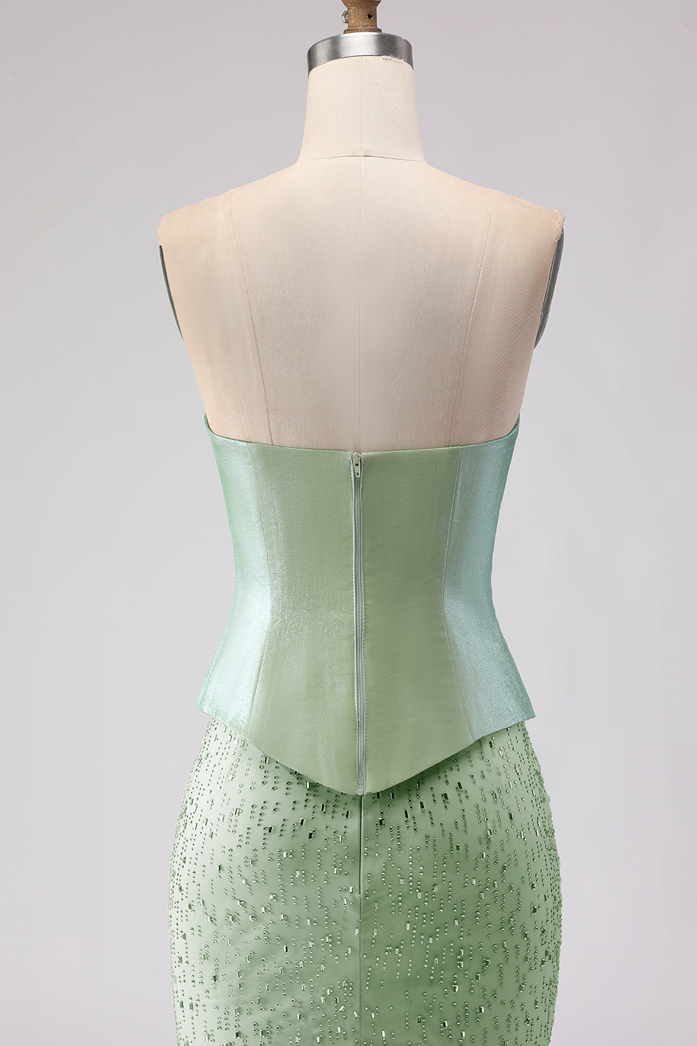 Sparkly Sage Green Neck Scarf Mermaid Long Prom Dress with Beading