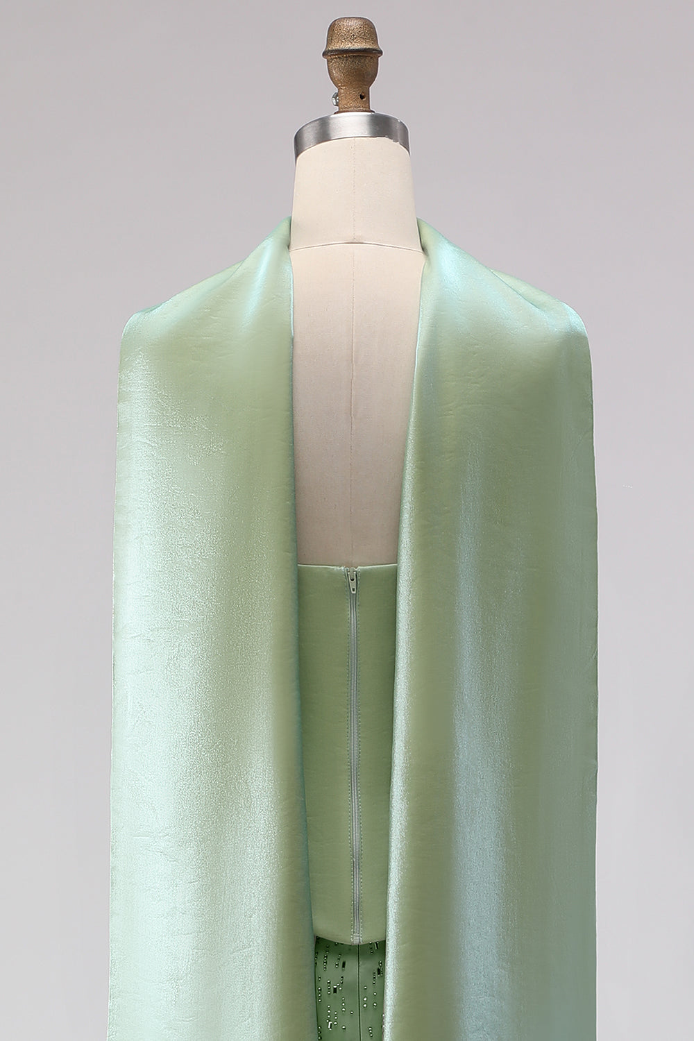 Sparkly Sage Green Neck Scarf Mermaid Long Prom Dress with Beading