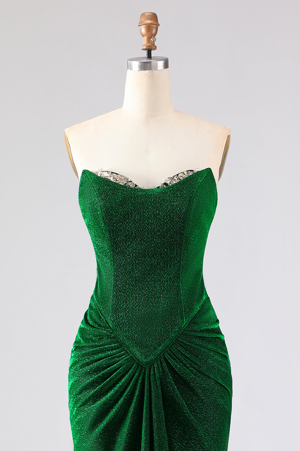 Sparkly Dark Green Mermaid Ruched Long Prom Dress with Rhinestone