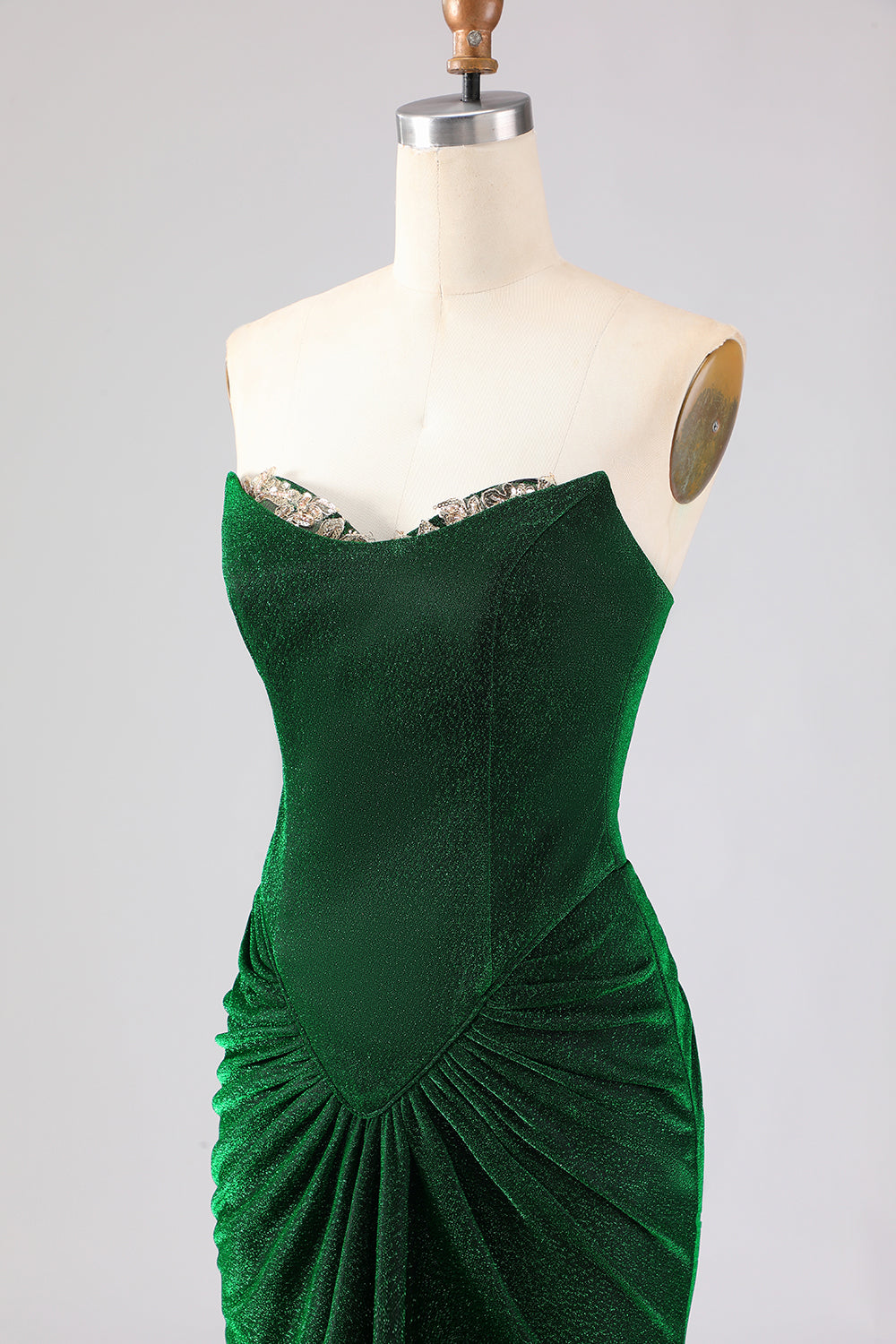 Sparkly Dark Green Mermaid Ruched Long Prom Dress with Rhinestone